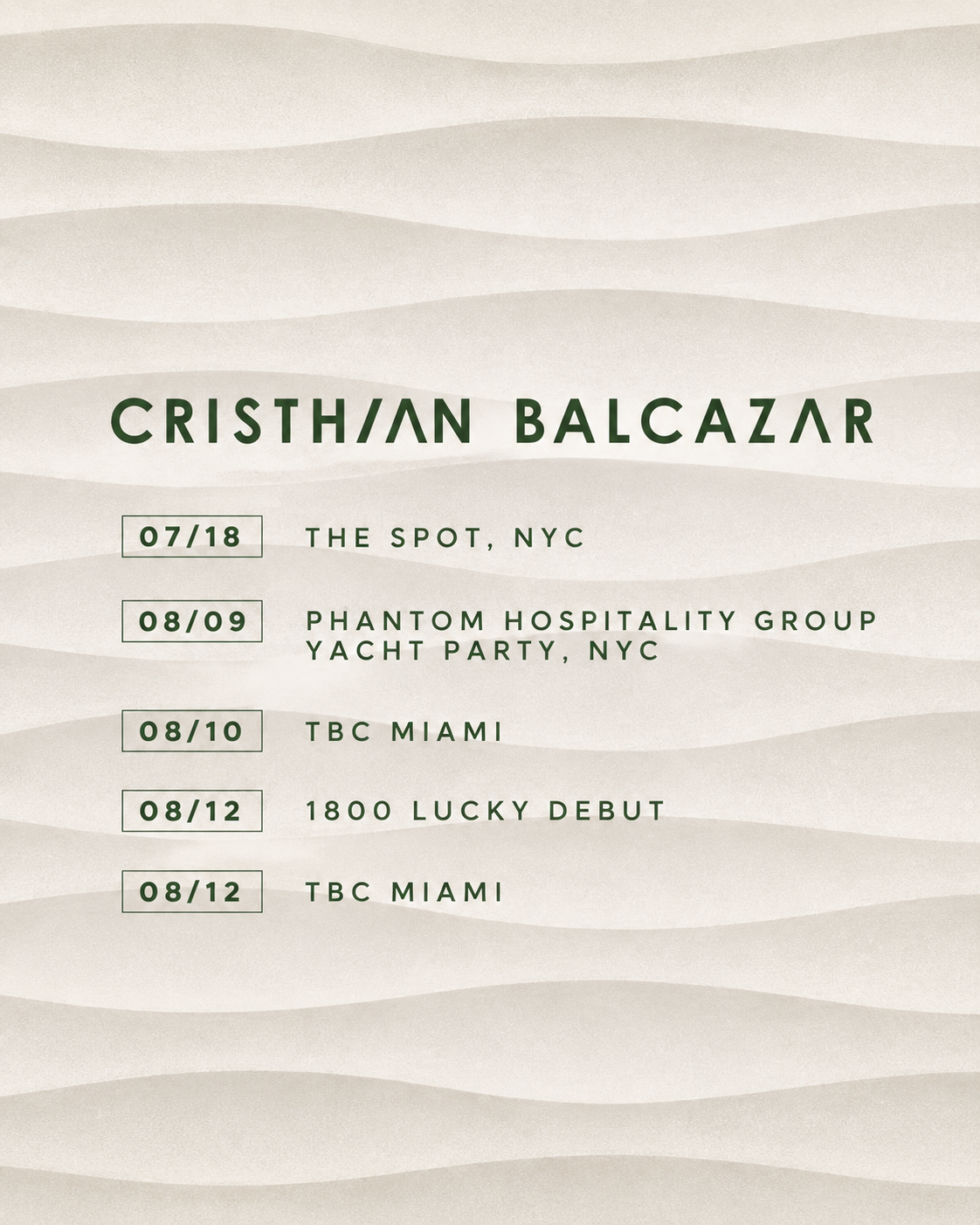 Cristhian Balcazar summer dates at The Spot NYC, Phantom Hospitality yacht party and 1800 Lucky Miami