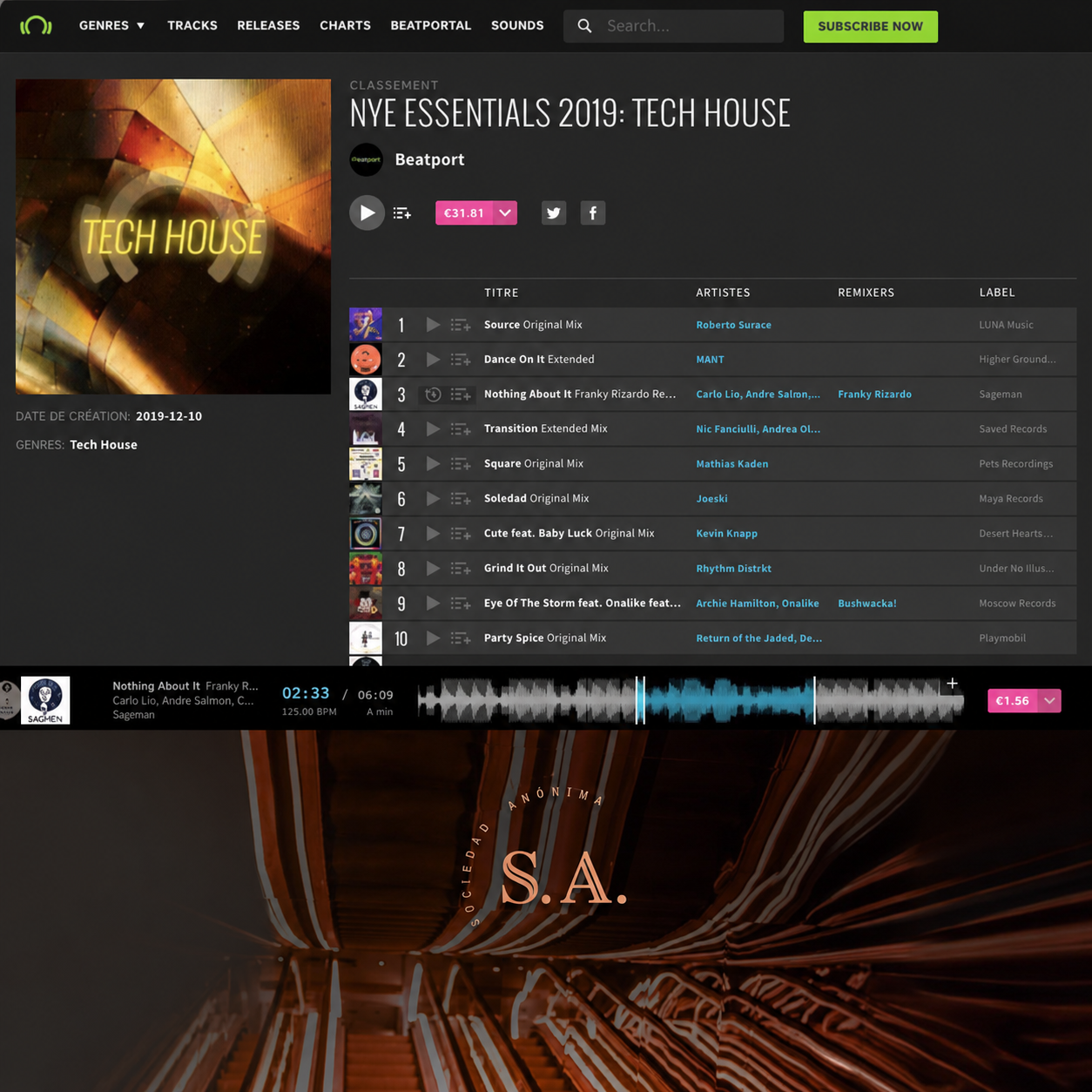 Beatport NYE Essentials 2019 Tech House chart featuring Nothing About It Franky Rizardo remix