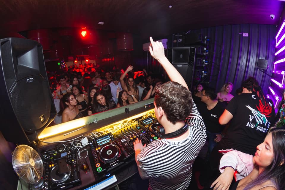 Nightclub set with crowd cheering