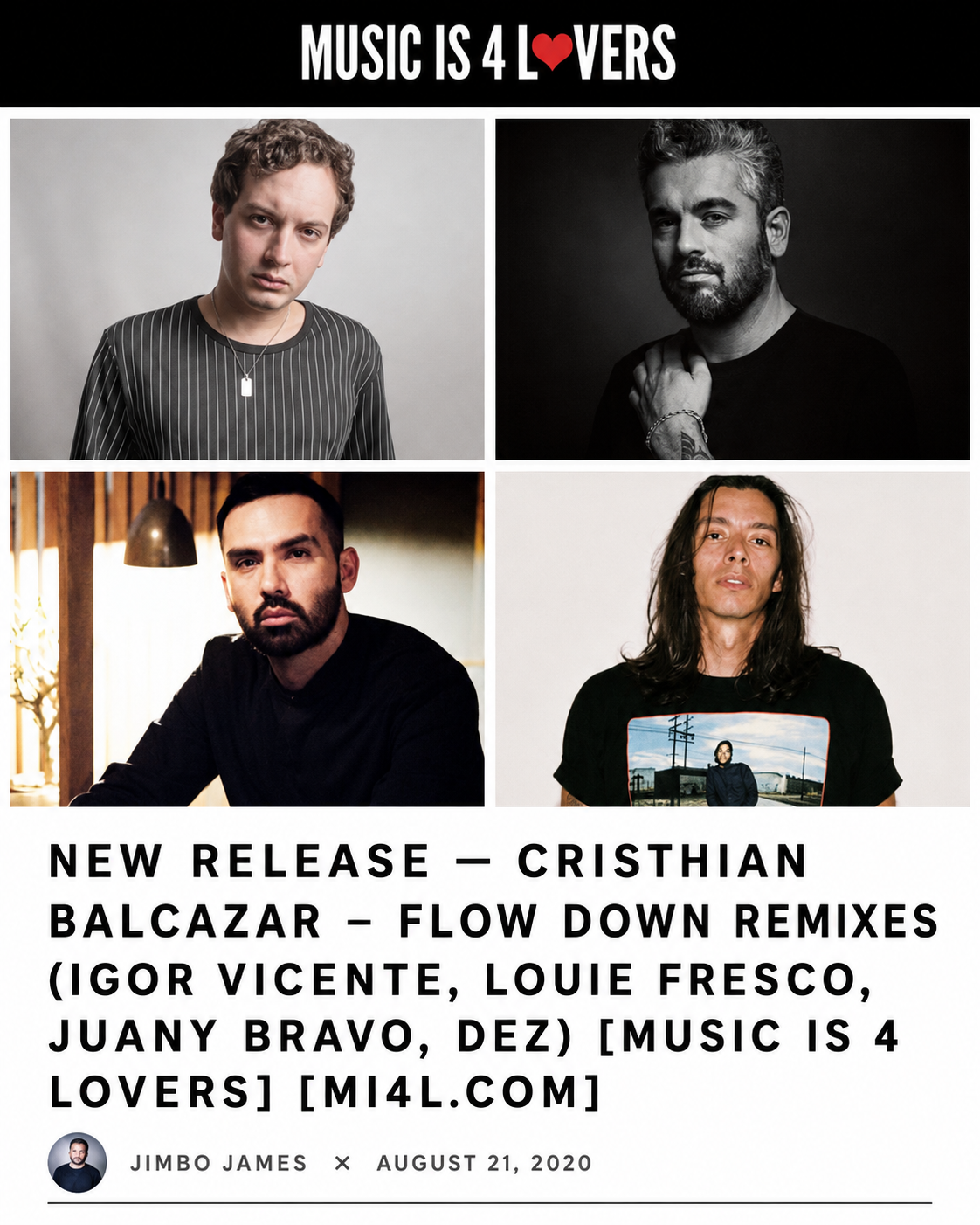 Music Is 4 Lovers feature on Cristhian Balcazar Flow Down Remixes with Igor Vicente, Louie Fresco, Juany Bravo and Dez