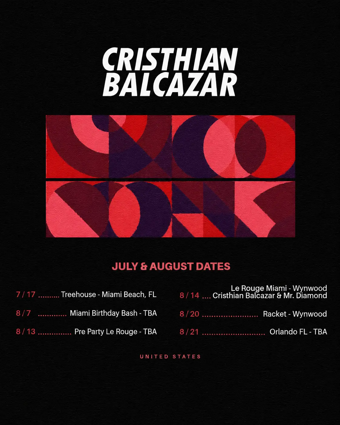 Cristhian Balcazar July and August United States dates in Miami and Orlando