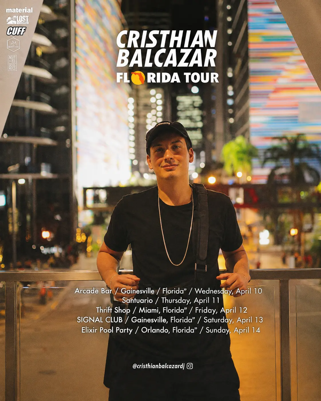 Cristhian Balcazar Florida Tour flyer with dates in Gainesville, Miami and Orlando